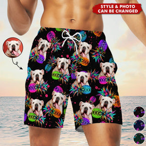 Custom Photo Fur And Sun Make Everything Fun - Dog & Cat Personalized Custom Tropical Hawaiian Aloha Men Beach Shorts