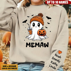 Fall Season Halloween Grandma Boo Personalized Sleeve Printed Sweatshirt, Gift For Grandma