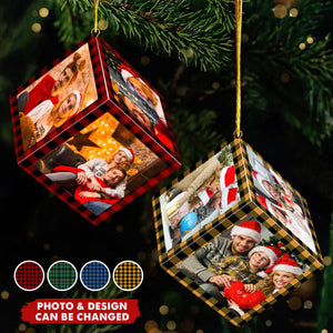 Custom Photo It's The Most Beautiful Time Of The Year - Family Personalized Custom Wooden Cube Ornament - Christmas Gift For Family Members