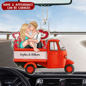 Couple Sitting On Love Truck - Personalized Car Ornament