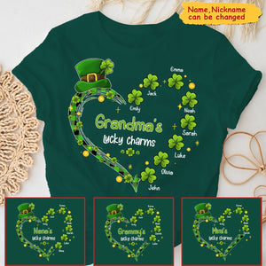 Grandma's Lucky Charms Shamrock St. Patrick's Day - Personalized T-Shirt - Gift for Grandma