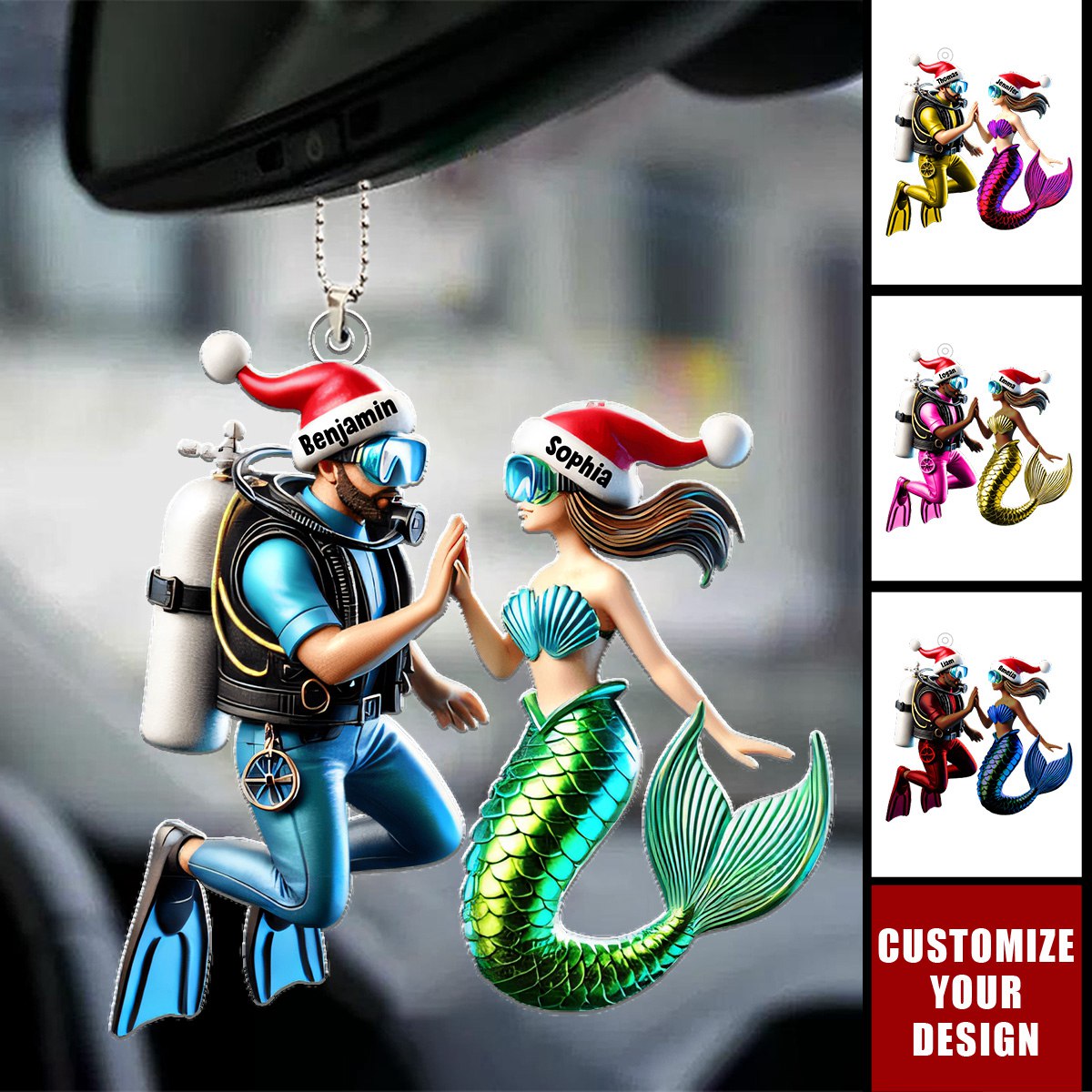 Diving Couple - Personalized Acrylic Car Ornament, Gift For Couple