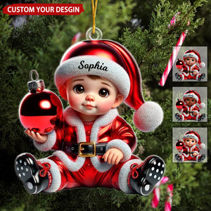 Baby In Santa Costume Personalized Christmas Ornament, Baby Keepsake