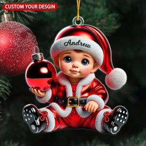 Baby In Santa Costume Personalized Christmas Ornament, Baby Keepsake