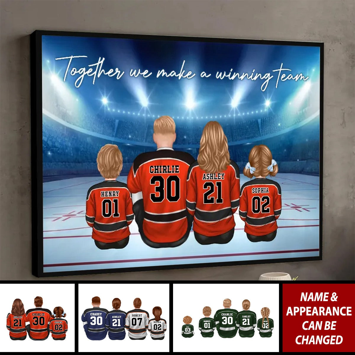 Team Hockey Family Sitting Personalized Poster, Gift For Family, Dad, Grandpa, Husband