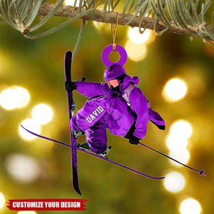 Personalized Skiing Acrylic Flat Ornament, Snowboard Ornaments for Christmas Tree