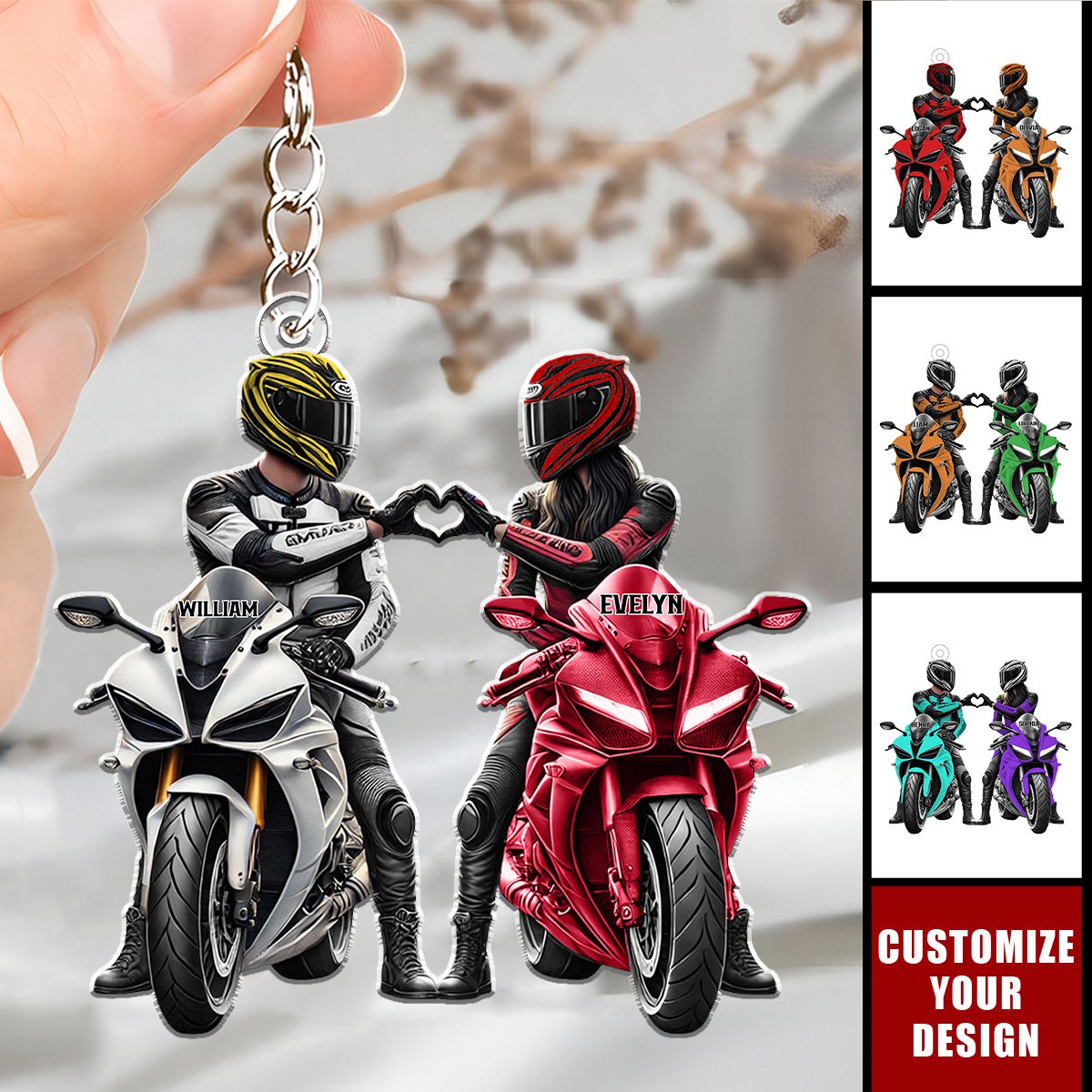 Motorbike Couple - Personalized Acrylic Keychain, Gift For Couple