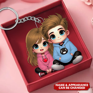 Cute Sitting Couple - Valentine's Day Gift - Personalized Acrylic Keychain