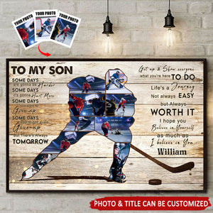 Custom Photo Hockey Player Collage Personalized Canvas, Ice Hockey Sport Gift