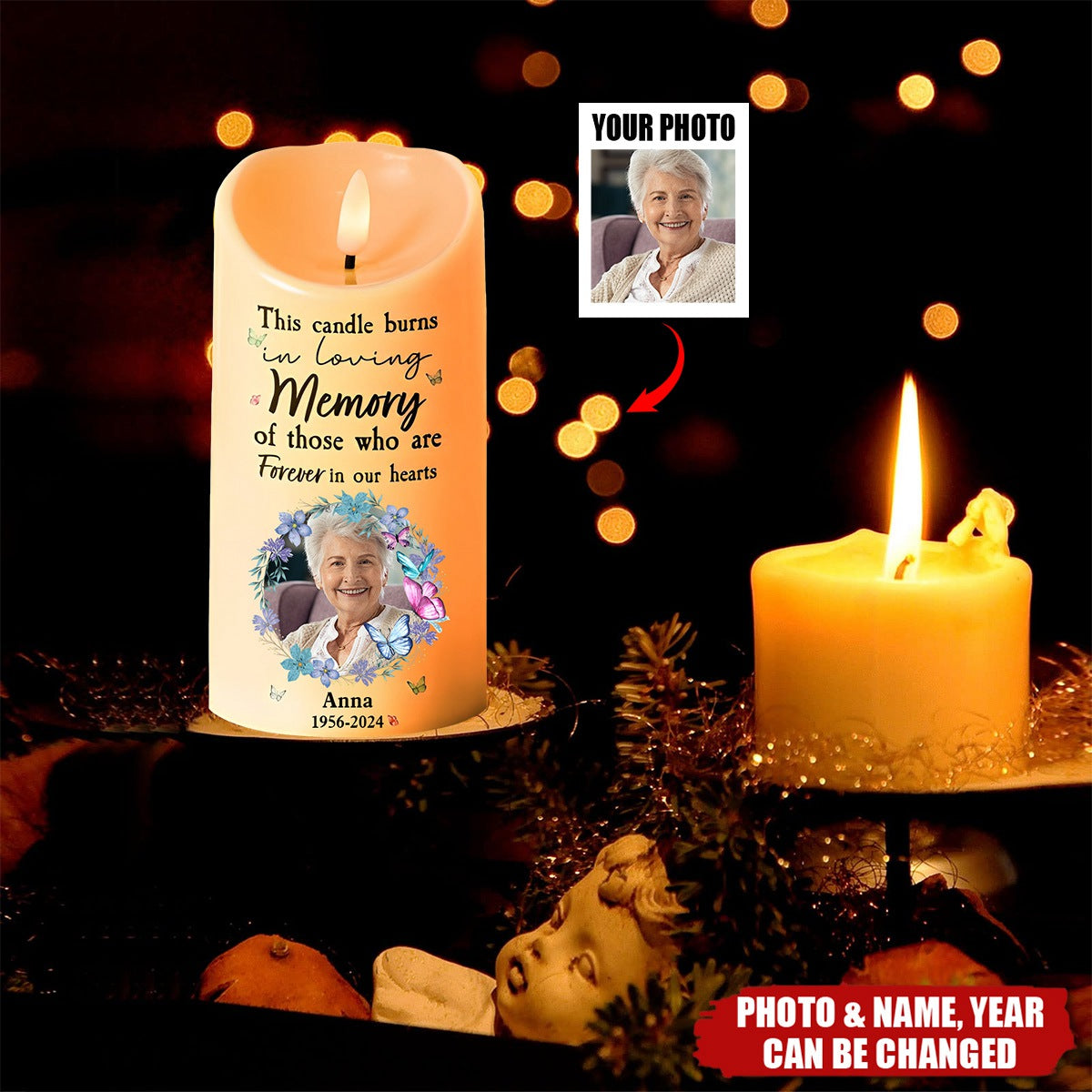 This Candle Burns In Loving Memory - Personalized Photo LED Candle