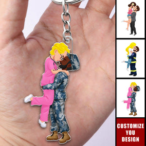 Hugging Together Couple - Couple Personalized Acrylic Keychain