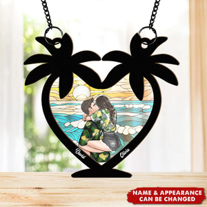 Beach Couple - Personalized Window Hanging Suncatcher Ornament