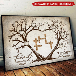 Family Heart Tree Crossword Puzzle Personalized Poster, Gift For Family