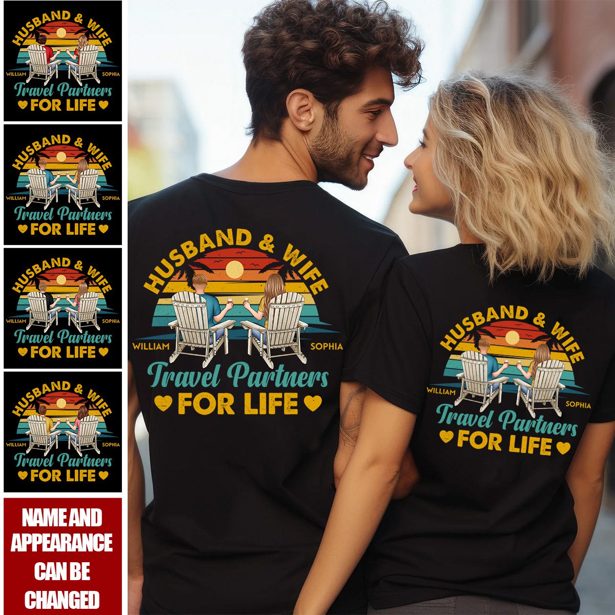 Travel Partners For Life - Personalized Couple Back Printed T-Shirt