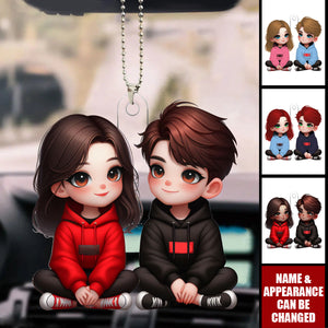 Cute Couple Sitting Together - Valentine's Day Gift - Personalized Acrylic Car Ornament