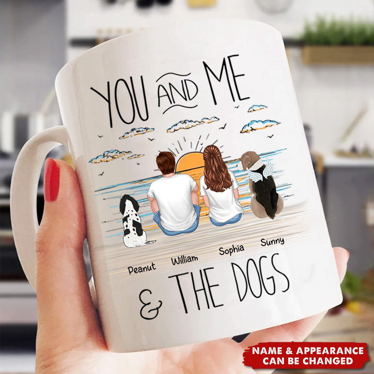 You Me And The Dogs Beach Outline Personalized Mug