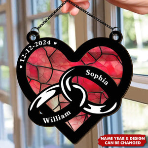 Wedding Couple Ring - Personalized Window Hanging Suncatcher Ornament