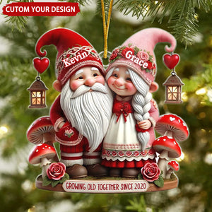 3D Effect Valentine's Dwarf Couple Personalized Christmas Ornament, Valentine's Day Gift