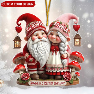 3D Effect Valentine's Dwarf Couple Personalized Christmas Ornament, Valentine's Day Gift