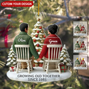 3D Effect Old Couple Growing Old Together Personalized Christmas Ornament