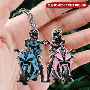 Motorbike Couple - Personalized Acrylic Keychain, Gift For Couple