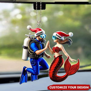 Diving Couple - Personalized Acrylic Car Ornament, Gift For Couple