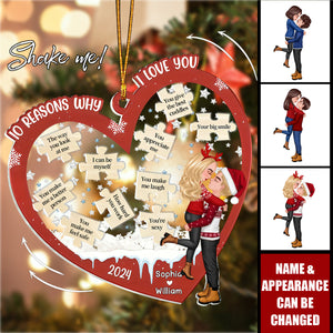 Reasons Why I Love You Christmas Couple Hugging Kissing Personalized Shaker Ornament, Christmas Gift For Her, For Him