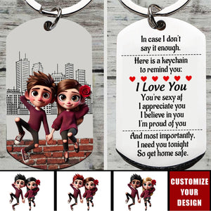 Rose Couple - Personalized Stainless Steel Keychain - Valentine's Day Gift for her, Gift for him