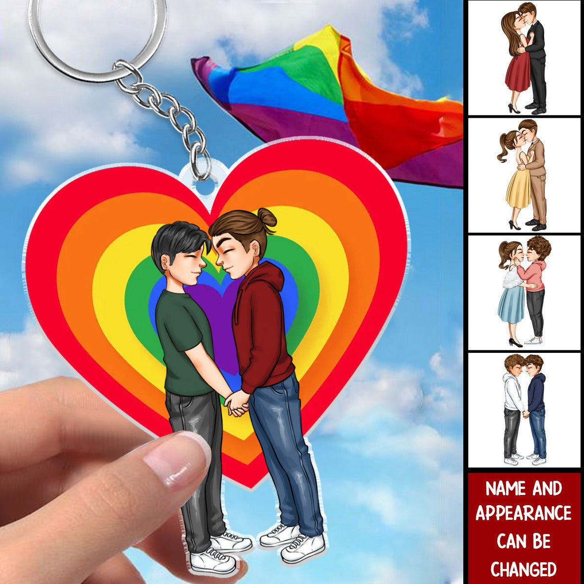 Hugging and kissing couples Love Pride Month - Personalized Acrylic Keychain