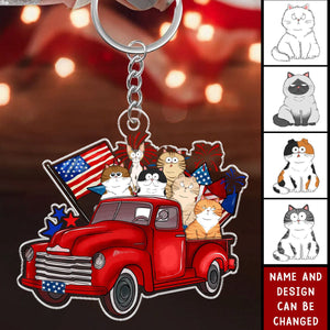 4th Of July Truck, Cat Lovers Personalized Acrylic Keychain