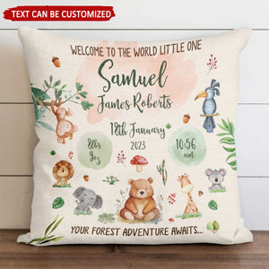 Birth Christening Forest Animals Personalised Pillow, Newborn Baby Gift