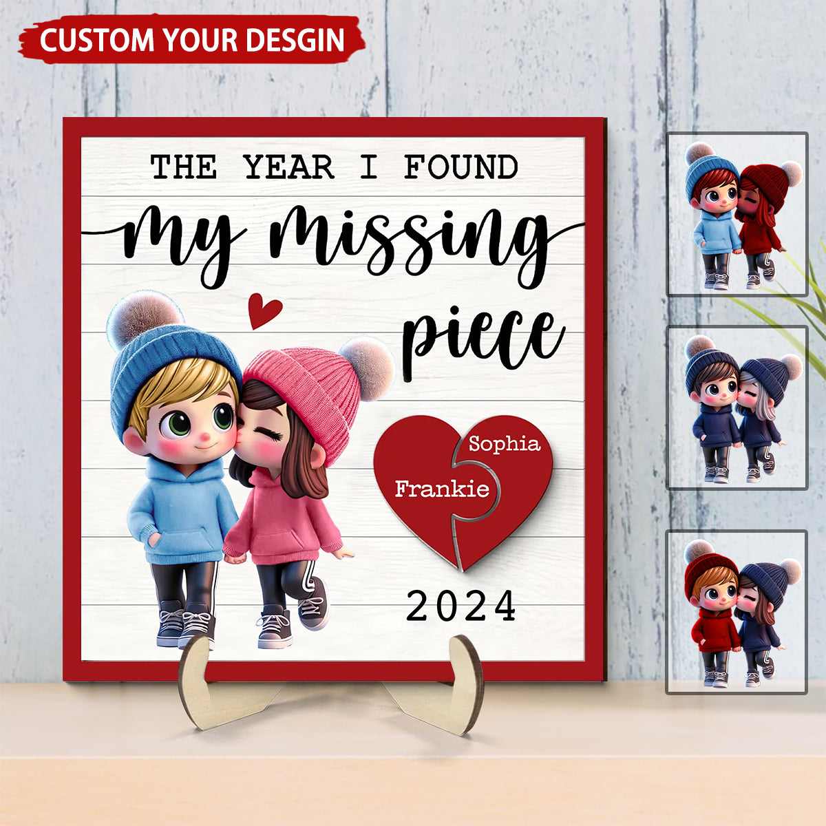 The Year I Found My Missing Piece Cute Couple Walking Personalized 2-Layered Wooden Plaque