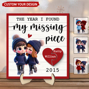 The Year I Found My Missing Piece Cute Couple Walking Personalized 2-Layered Wooden Plaque