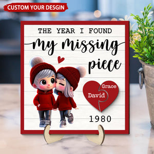 The Year I Found My Missing Piece Cute Couple Walking Personalized 2-Layered Wooden Plaque