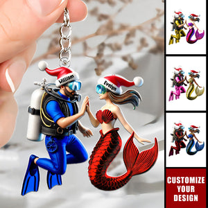 Diving Couple - Personalized Acrylic Keychain, Gift For Couple