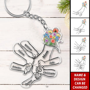 Hand In Hand Wild Flower - Gift For Mom, Mother, Grandma, Dad, Father, Grandpa - Personalized Acrylic Keychain