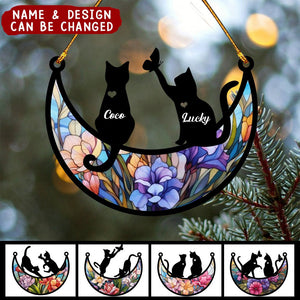 Couple Of Cats On The Moon Pet Loss Personalized Memorial Ornament