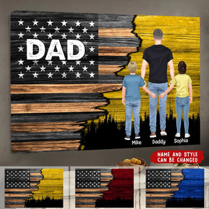 Dad Grandpa Papa Walking With Kids Half Nation Flag Personalized Horizontal Poster, Father's Day Gift For Dad, For Grandpa, For Husband