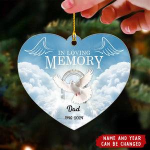 White Doves In Loving Memory Personalized Heart Shaped Acrylic Ornament