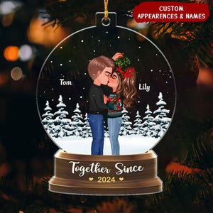 Couple Under Mistletoe Snow Globe Personalized Acrylic Ornament