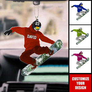 Personalized Snowboarding Athletes Skis Car Ornament - Best Custom Shape Car Ornament