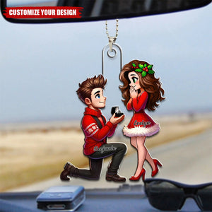 Cartoon Couple Marriage Proposal  - Personalized Acrylic Car Ornament