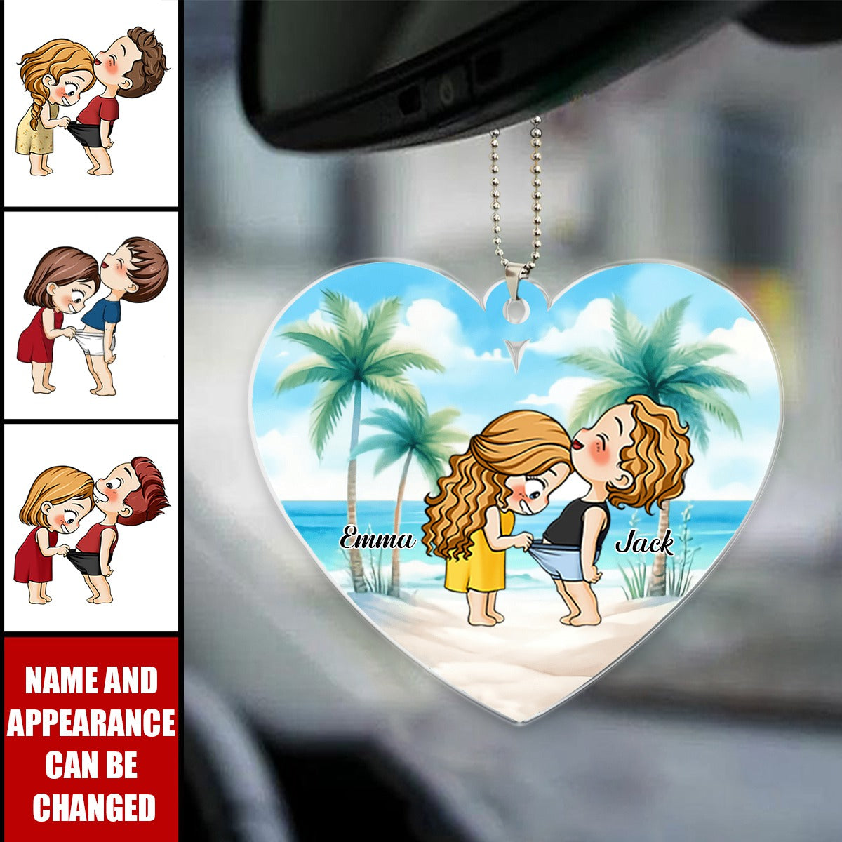 Cute Funny Couple On Beach Personalized Acrylic Car Ornament