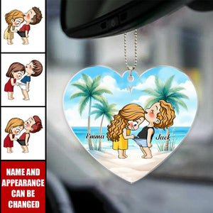 Cute Funny Couple On Beach Personalized Acrylic Car Ornament