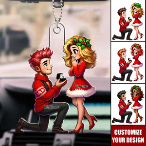 Cartoon Couple Marriage Proposal  - Personalized Acrylic Car Ornament