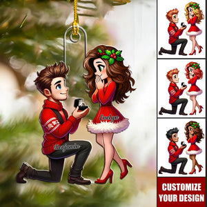 Cartoon Couple Marriage Proposal  - Personalized Acrylic Christmas Ornament