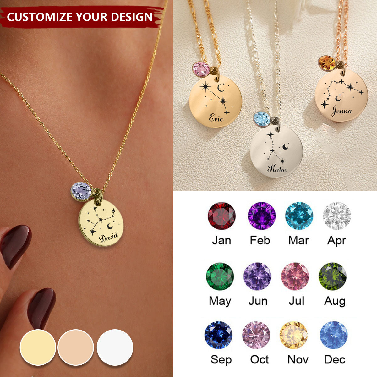 Zodiac Birthstone Necklace - Personalized Star Sign Necklace