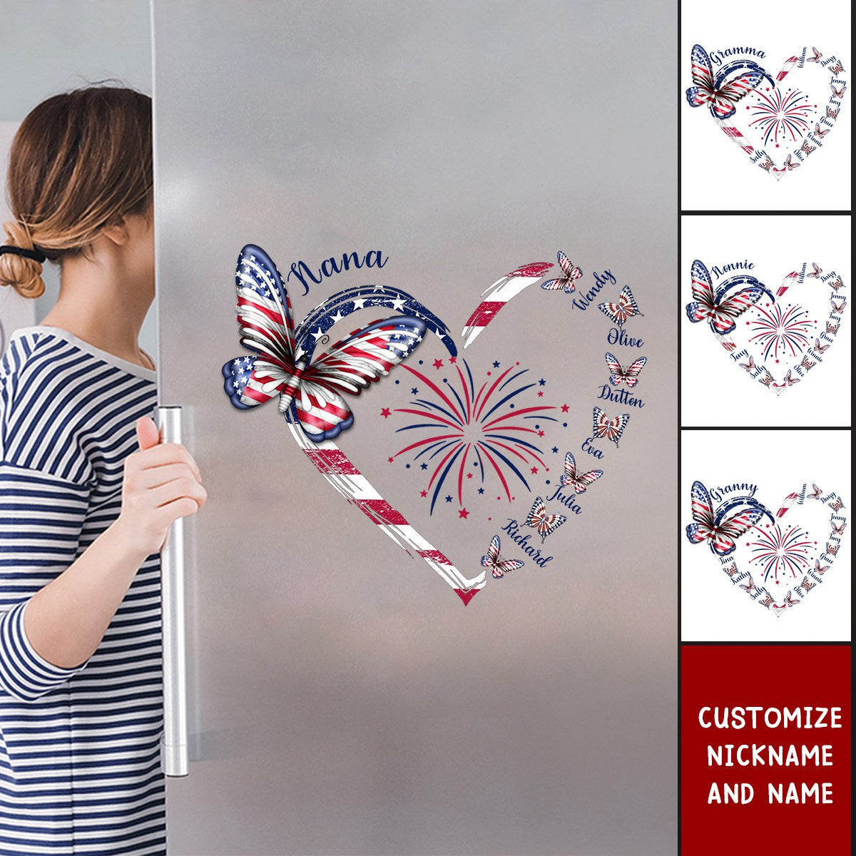 Butterfly Grandma Kid With Heart 4th July Personalized Decal