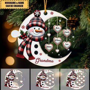 Christmas Snowman Nana Mom Little Heart Kids Under Moon Personalized Ornament