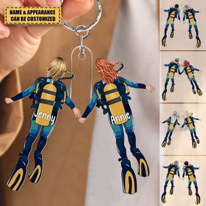 Diving Couples Personalized Keychain, Gift For Scuba Diving Lovers